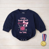 Basketball Baby Girl Bubble Romper Pink Bow Daisy Sparkle Design I Love Basketball I'm Told Outfit for Game Day Infant Toddler Gift