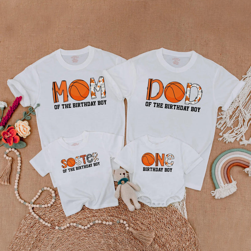 Basketball Birthday Boy Matching Family Shirts Custom Sports Party Outfits Festive Orange Design Toddler Baby Celebration Clothes Cotton Gift