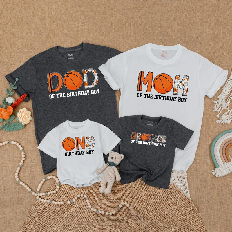 Basketball Birthday Boy Matching Family Shirts Custom Sports Party Outfits Festive Orange Design Toddler Baby Celebration Clothes Cotton Gift