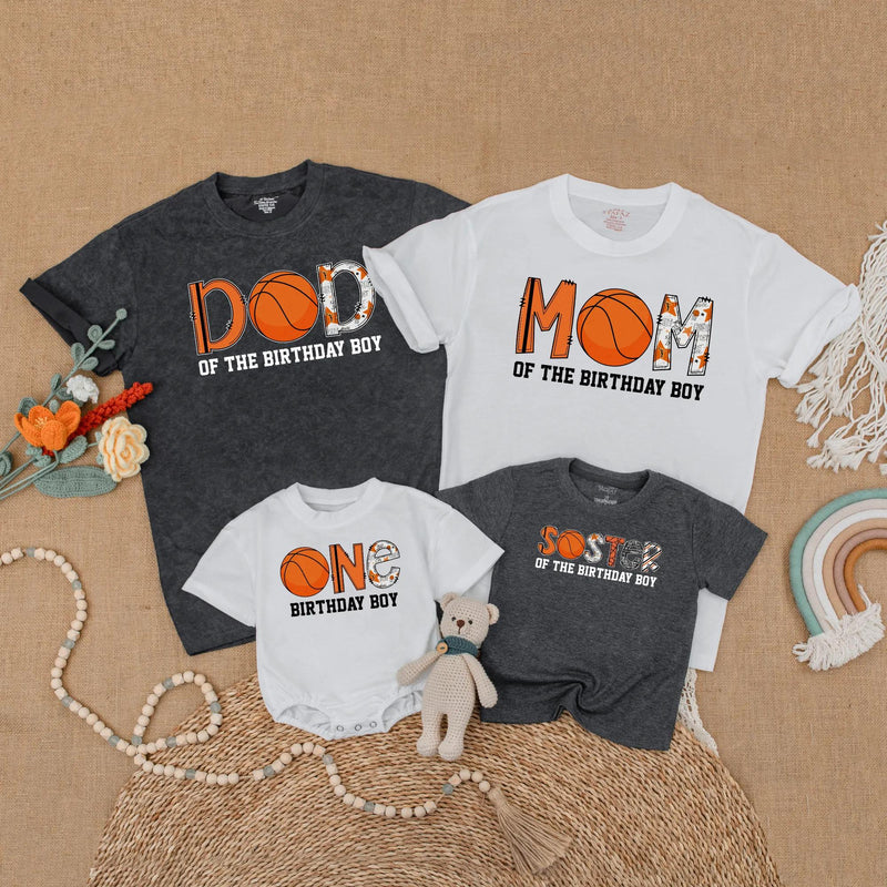 Basketball Birthday Boy Matching Family Shirts Custom Sports Party Outfits Festive Orange Design Toddler Baby Celebration Clothes Cotton Gift