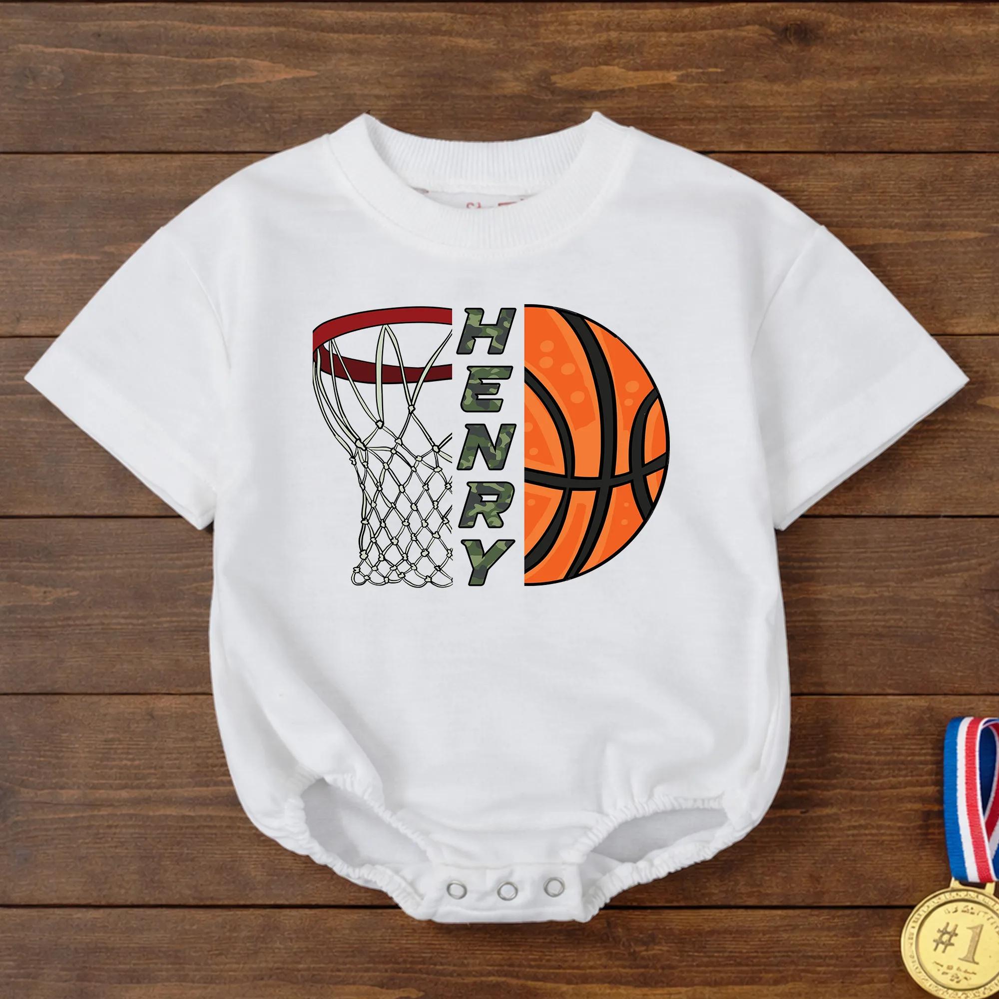 Basketball Hoop Baby Romper with Custom Name, Sports Theme Infant Outfit, Game Day Baby Gift, Personalized Basketball Romper