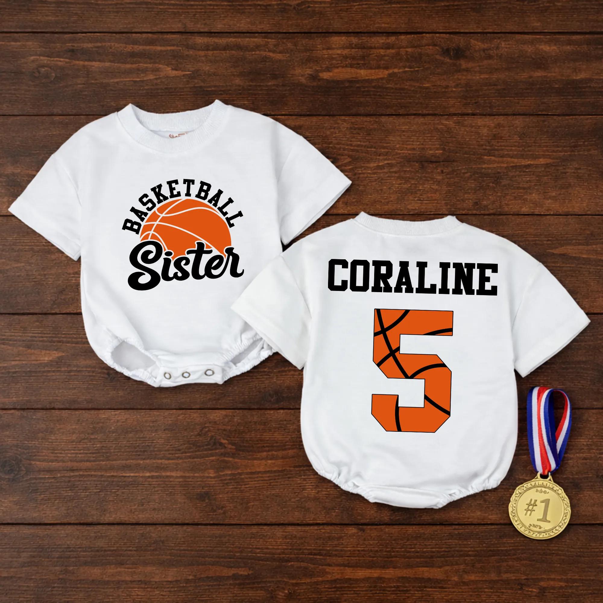 Basketball Sister Baby Romper with Custom Name & Number, Sports Fan Outfit for Little Sister, Game Day Toddler Gift