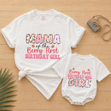 Berry First Birthday Family Matching Shirts with Floral Strawberry Design, Personalized Name for 1st Birthday Celebration
