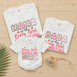 Berry First Birthday Family Matching Shirts with Floral Strawberry Design, Personalized Name for 1st Birthday Celebration