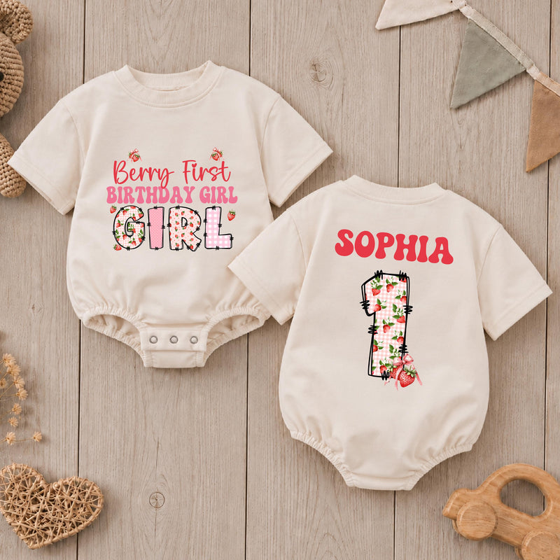 Berry First Birthday Family Matching Shirts with Floral Strawberry Design, Personalized Name for 1st Birthday Celebration
