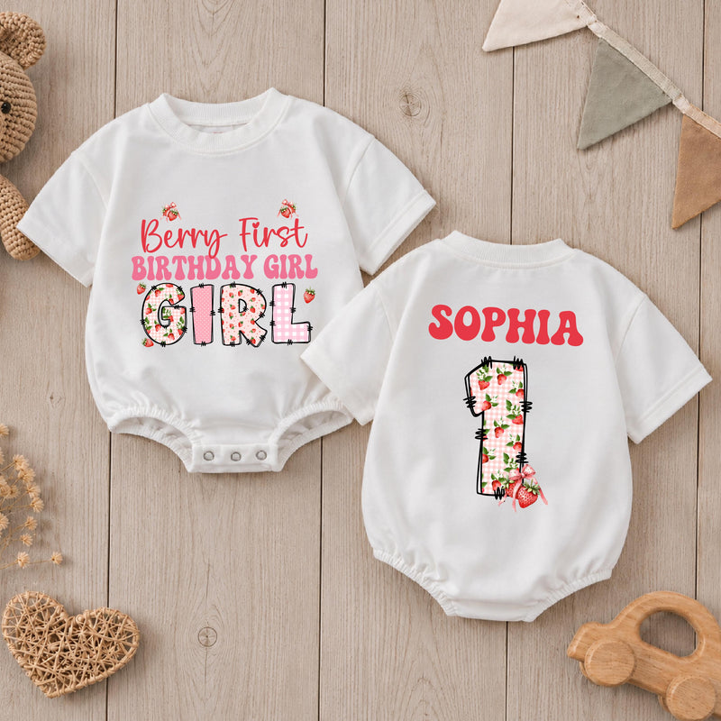 Berry First Birthday Family Matching Shirts with Floral Strawberry Design, Personalized Name for 1st Birthday Celebration
