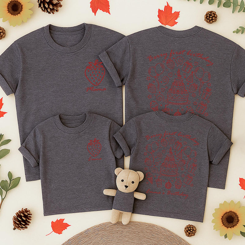 Berry First Birthday Matching Family Shirts Custom Strawberry Design Toddler Outfit Mom Dad Baby Party Tee Personalized Emma's Birthday Gift