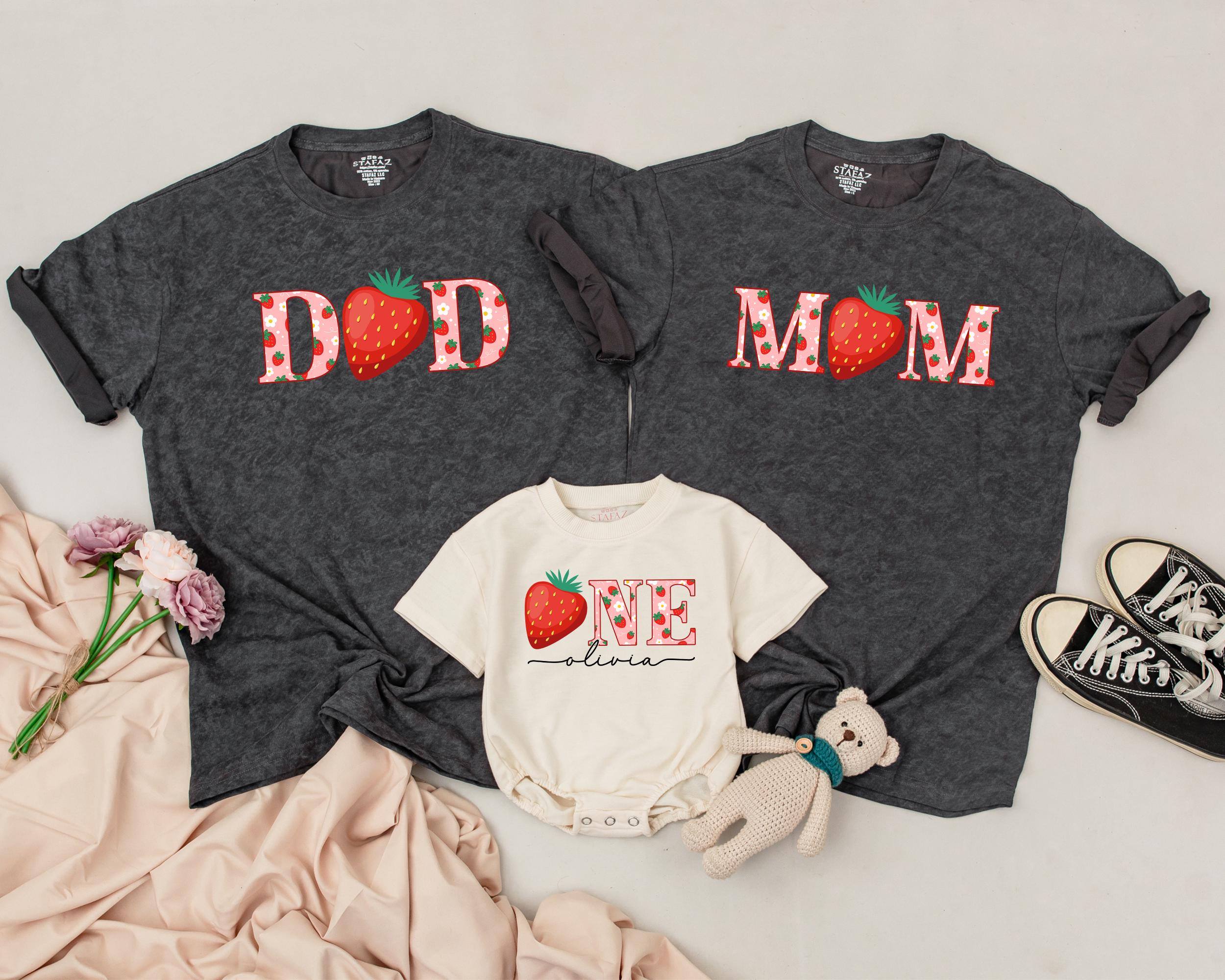 Berry First Birthday Matching Family Shirts Strawberry Theme Personalized Tees Cute Party Outfit for Baby Mom Dad Brother Sister