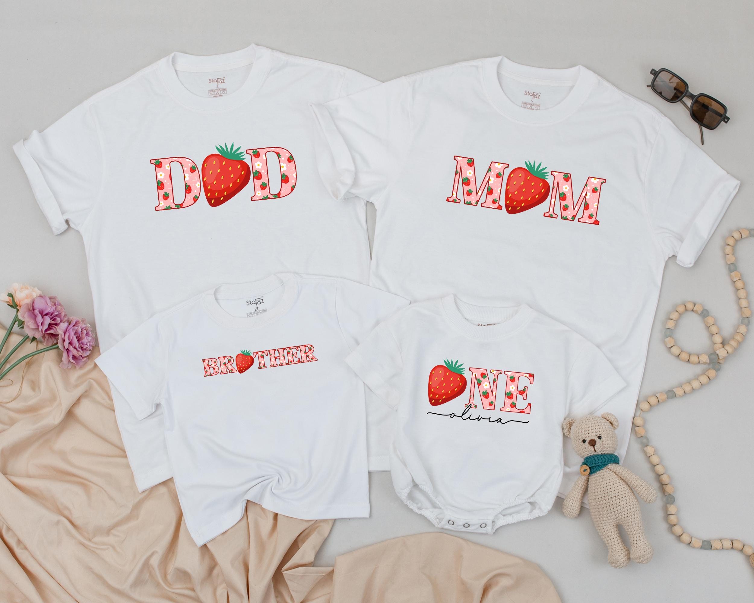 Berry First Birthday Matching Family Shirts Strawberry Theme Personalized Tees Cute Party Outfit for Baby Mom Dad Brother Sister