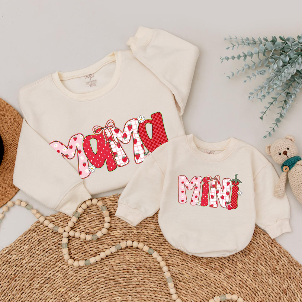 Berry Sweet Mama and Mini Matching Sweatshirts with Strawberries Gingham Polka Dots Cottagecore Aesthetic Mommy and Baby Girl Outfits
