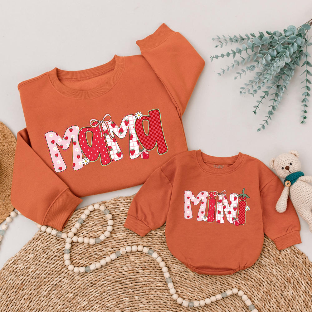 Berry Sweet Mama and Mini Matching Sweatshirts with Strawberries Gingham Polka Dots Cottagecore Aesthetic Mommy and Baby Girl Outfits