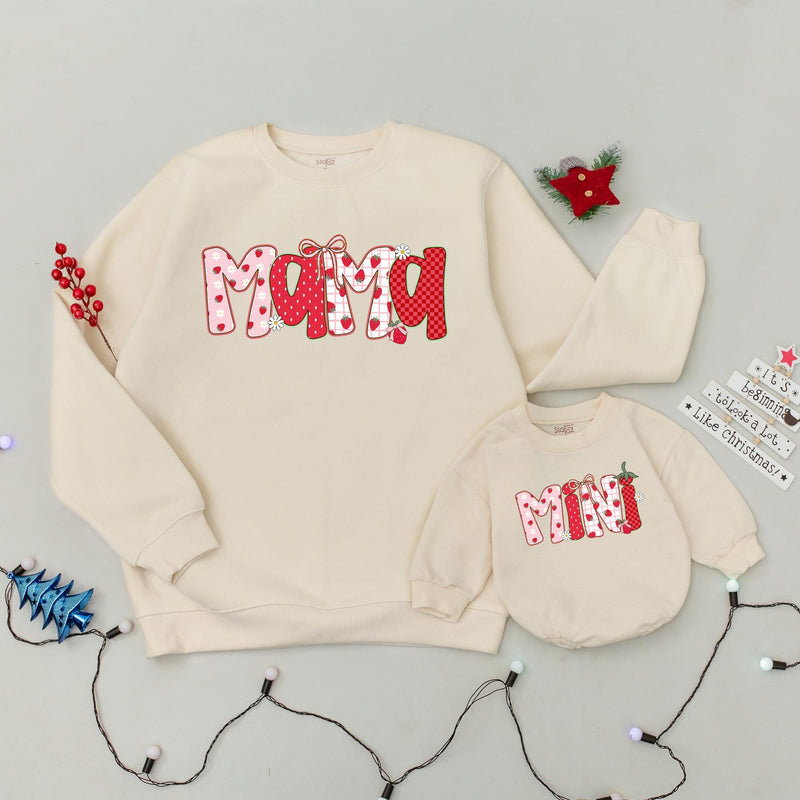 Berry Sweet Mama and Mini Matching Sweatshirts with Strawberries Gingham Polka Dots Cottagecore Aesthetic Mommy and Baby Girl Outfits