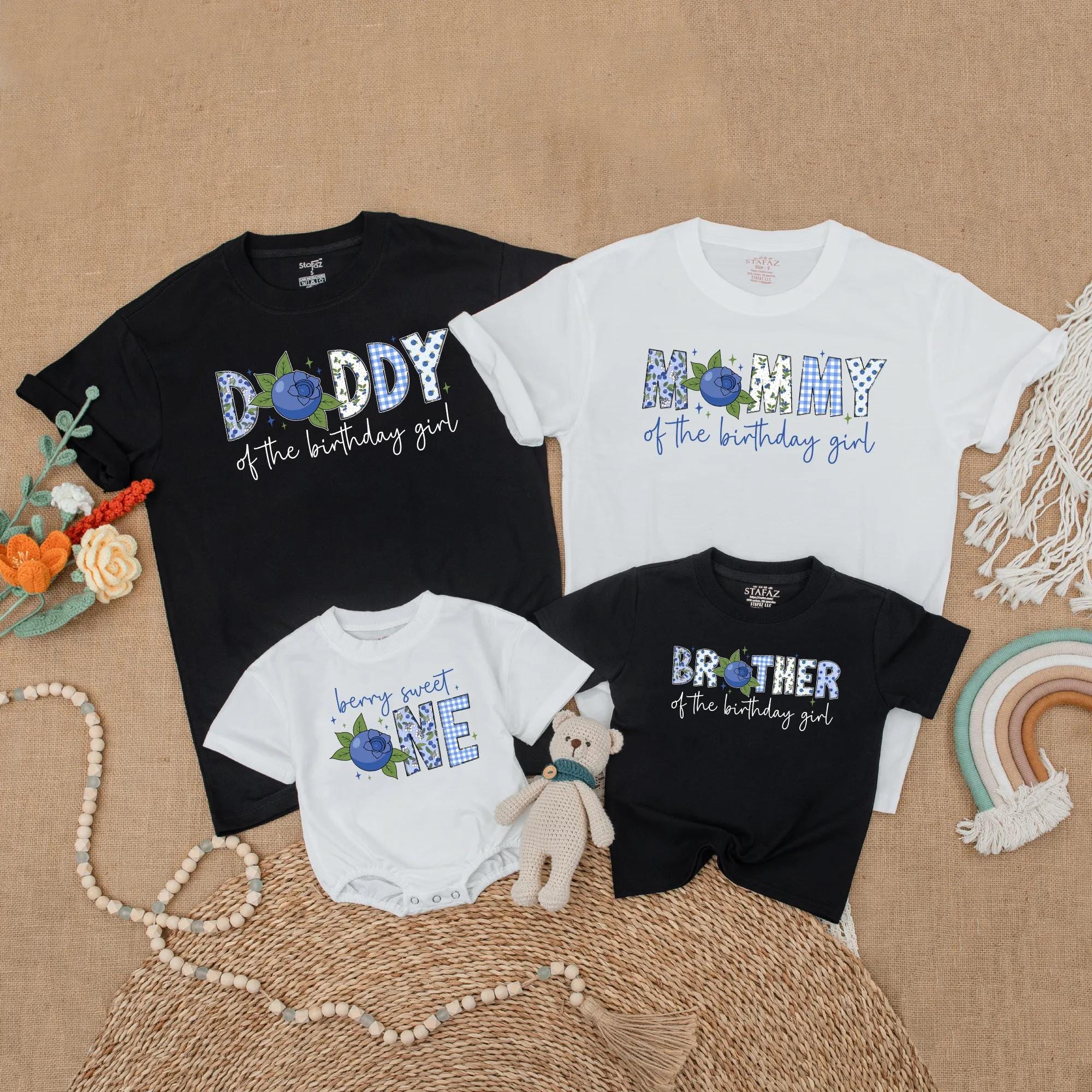 Berry Sweet One Blueberry Birthday Family Matching Shirts Cute Baby Girl Party Outfit Soft Cotton Custom Names First Celebration