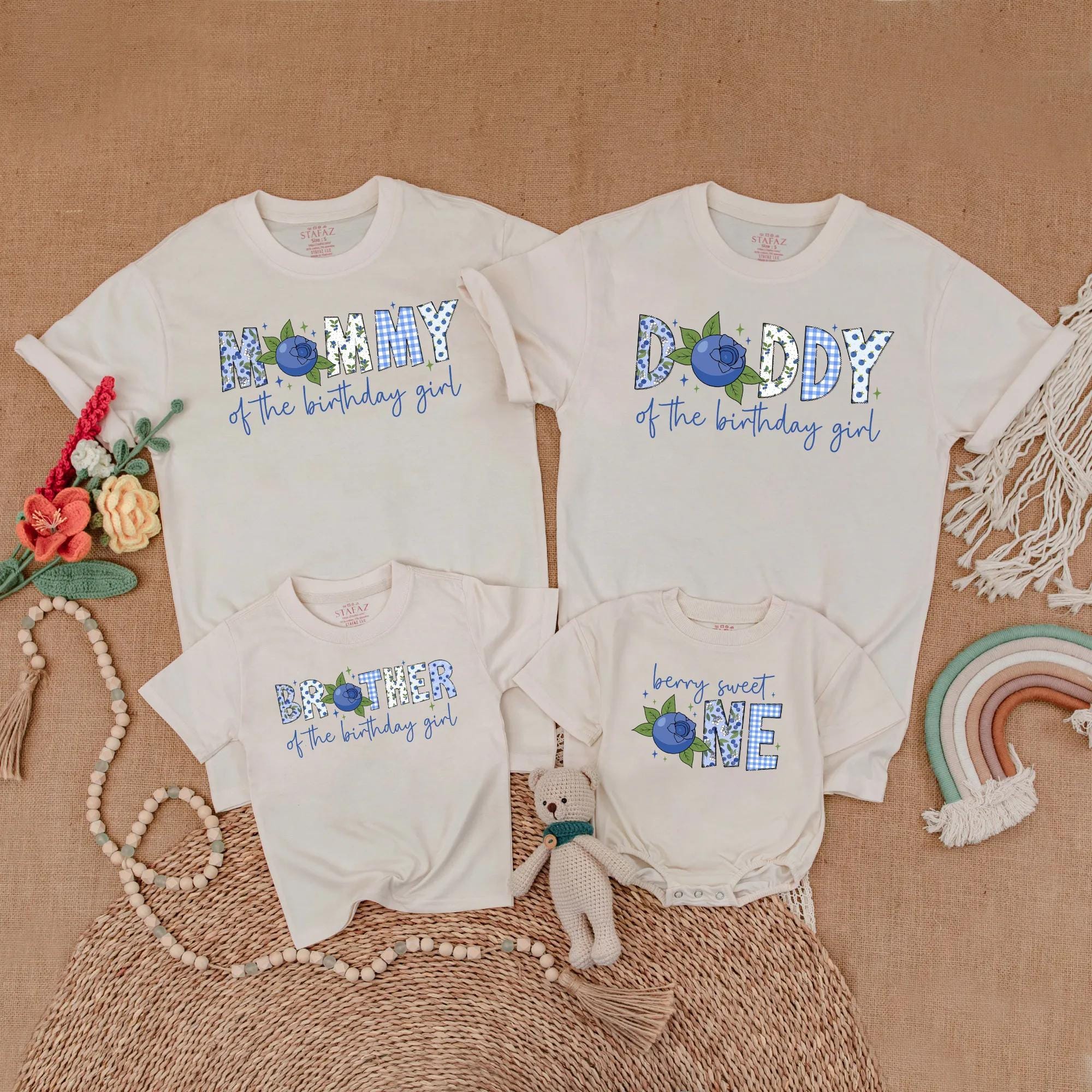 Berry Sweet One Blueberry Birthday Family Matching Shirts Cute Baby Girl Party Outfit Soft Cotton Custom Names First Celebration