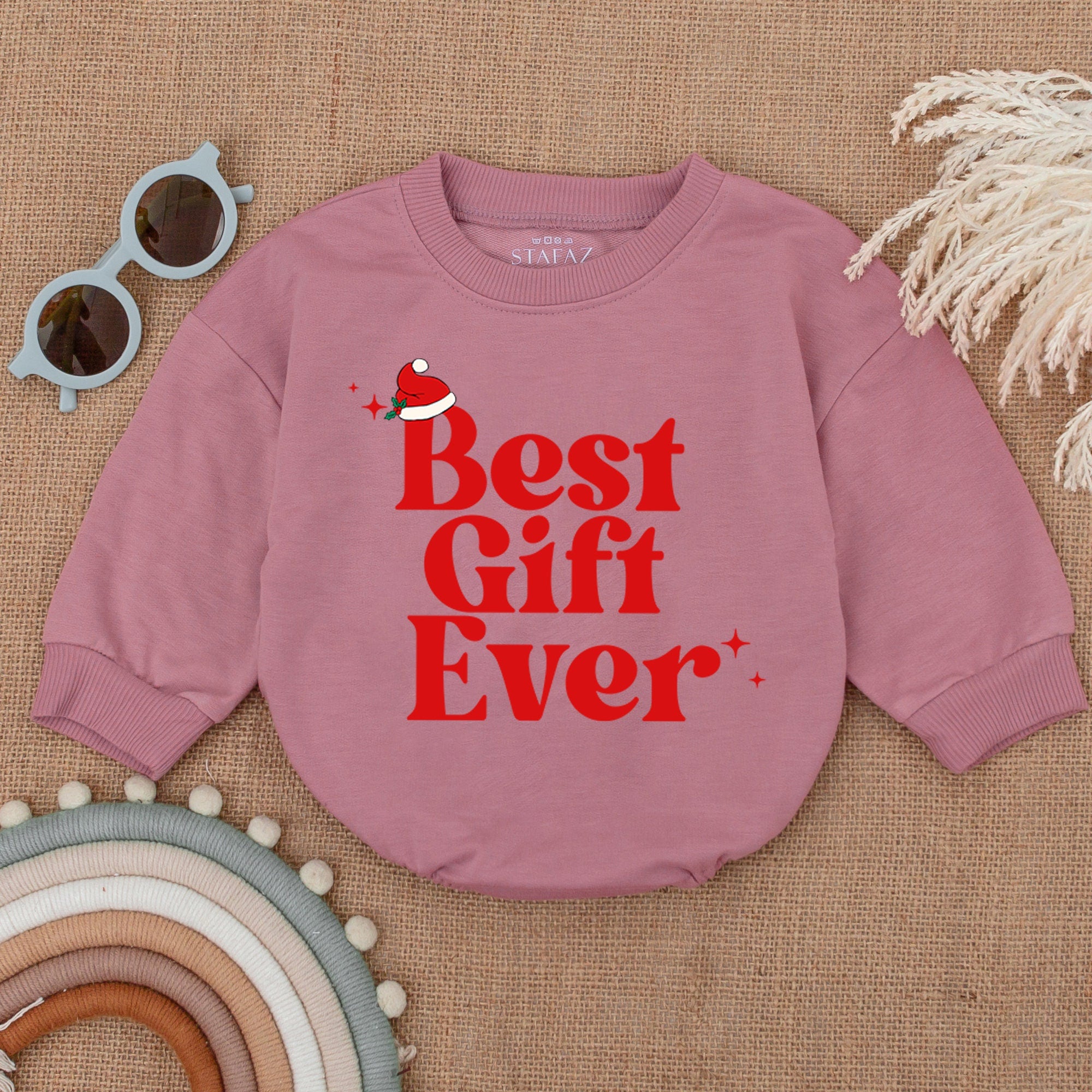 Best Gift Ever Baby Bodysuit Retro Christmas Romper Santa Hat Infant Holiday Outfit Festive Red Cotton Cute Baby Shower Gift