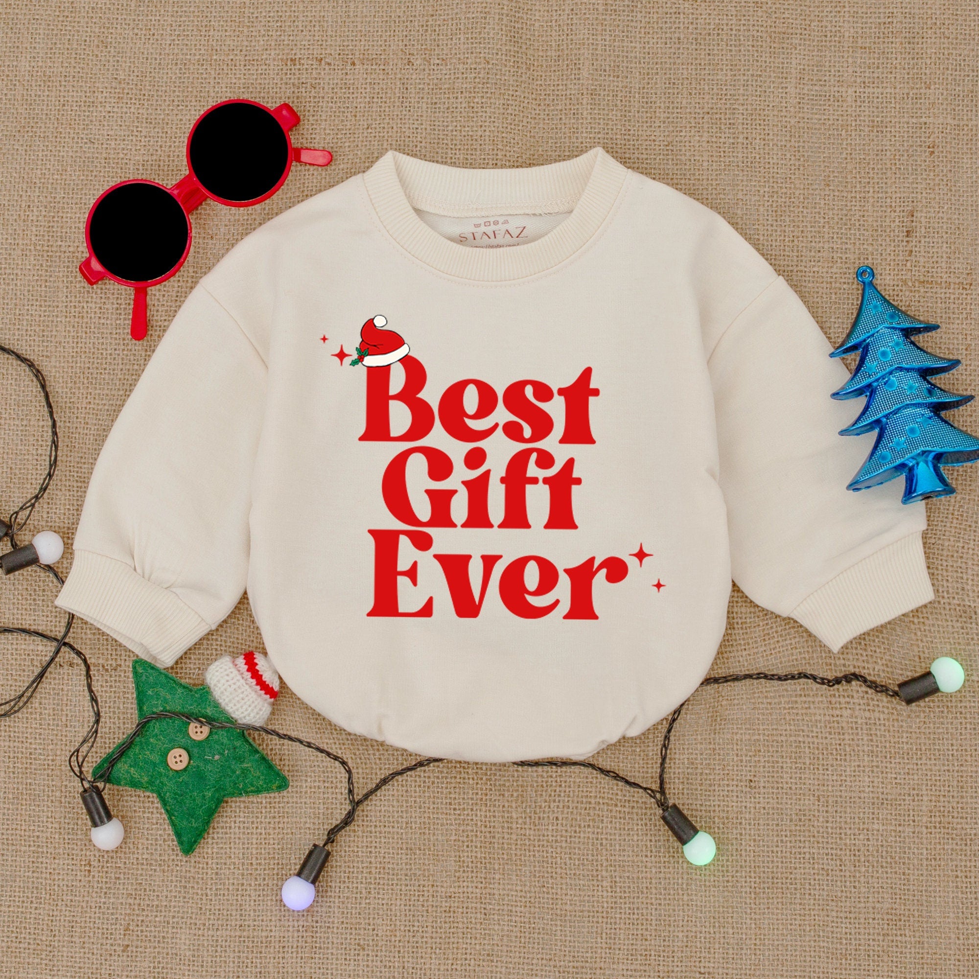 Best Gift Ever Baby Bodysuit Retro Christmas Romper Santa Hat Infant Holiday Outfit Festive Red Cotton Cute Baby Shower Gift