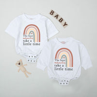 The Best Miracles Take a Little Time Baby Romper with Rainbow Graphic, IVF Bodysuit Soft Cotton Outfit for Infant, Gift for Rainbow Baby
