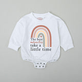 The Best Miracles Take a Little Time Baby Romper with Rainbow Graphic, IVF Bodysuit Soft Cotton Outfit for Infant, Gift for Rainbow Baby