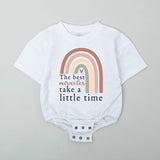 The Best Miracles Take a Little Time Baby Romper with Rainbow Graphic, IVF Bodysuit Soft Cotton Outfit for Infant, Gift for Rainbow Baby