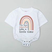 The Best Miracles Take a Little Time Baby Romper with Rainbow Graphic, IVF Bodysuit Soft Cotton Outfit for Infant, Gift for Rainbow Baby