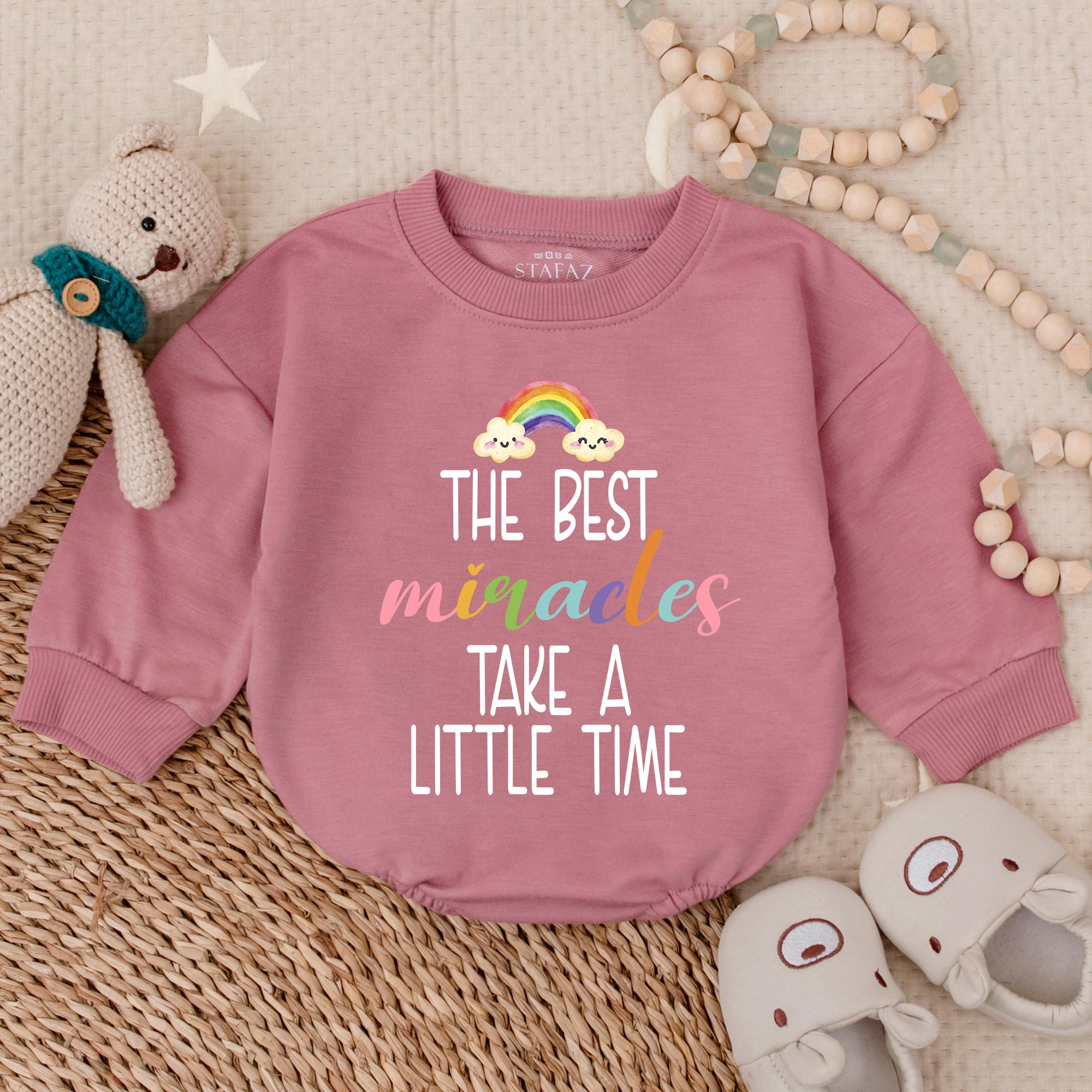 The Best Miracles Take Time Baby Bodysuit Rainbow Design Newborn Gift Soft Cotton Romper Perfect for Baby Shower or Mother's Day