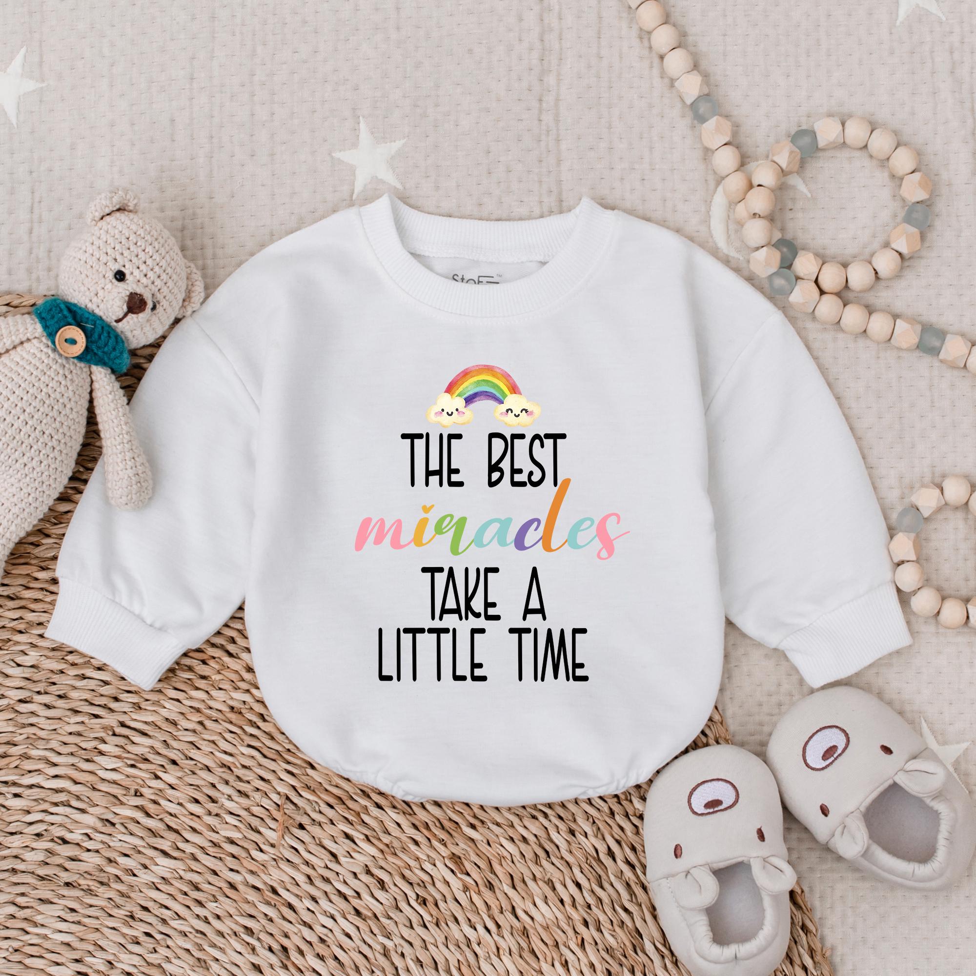The Best Miracles Take Time Baby Bodysuit Rainbow Design Newborn Gift Soft Cotton Romper Perfect for Baby Shower or Mother's Day