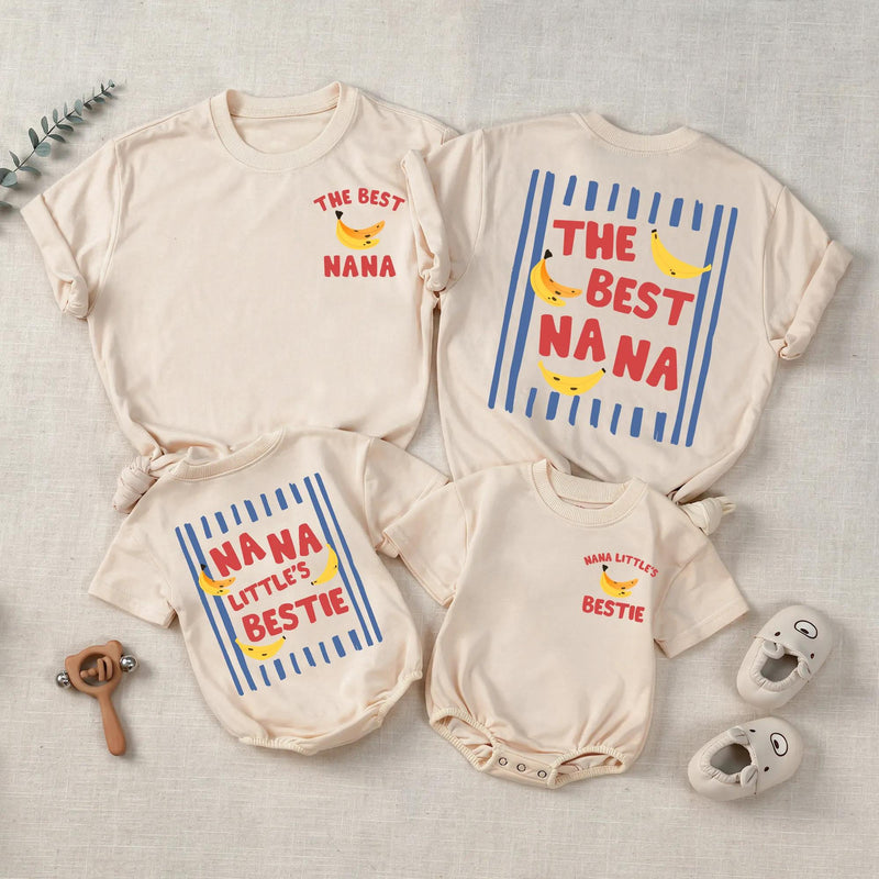 The Best Nana and Baby Matching Shirt Set with Banana Design, Nana’s Little Bestie Funny Gift, Cute Cotton Outfit for New Grandma and Infant