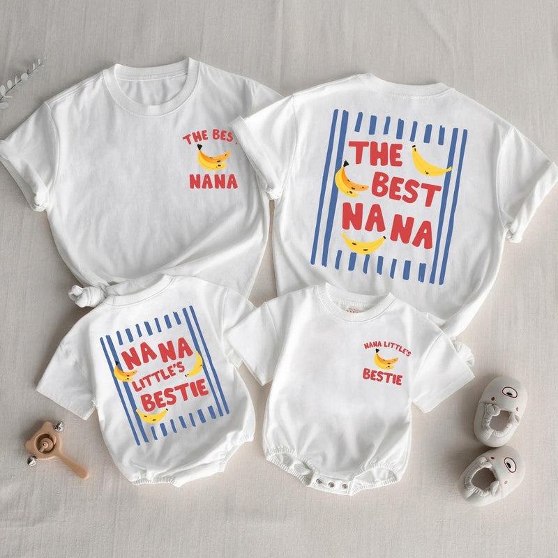 The Best Nana and Baby Matching Shirt Set with Banana Design, Nana’s Little Bestie Funny Gift, Cute Cotton Outfit for New Grandma and Infant