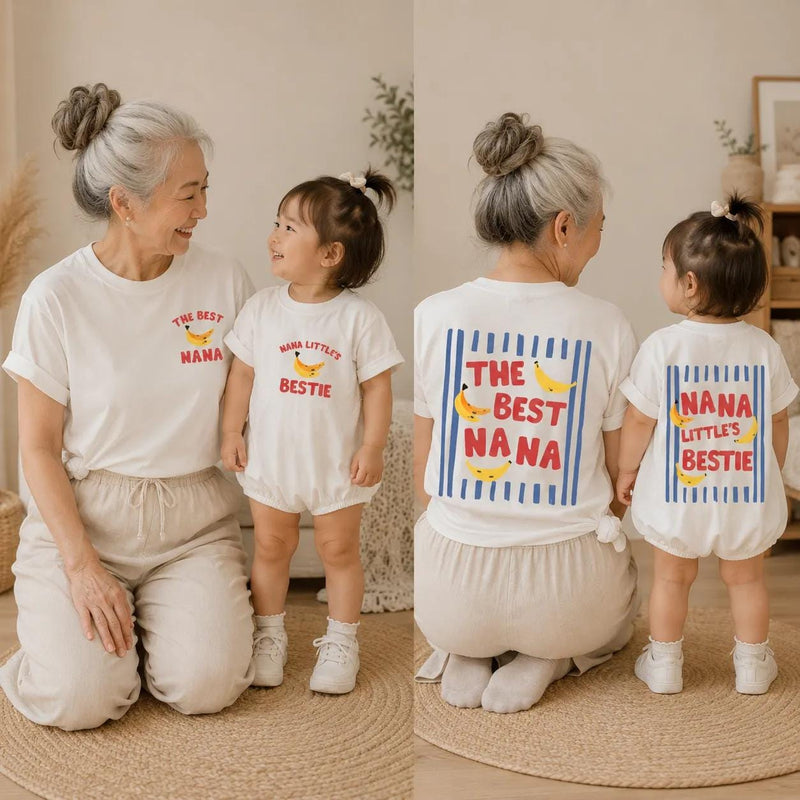 The Best Nana and Baby Matching Shirt Set with Banana Design, Nana’s Little Bestie Funny Gift, Cute Cotton Outfit for New Grandma and Infant