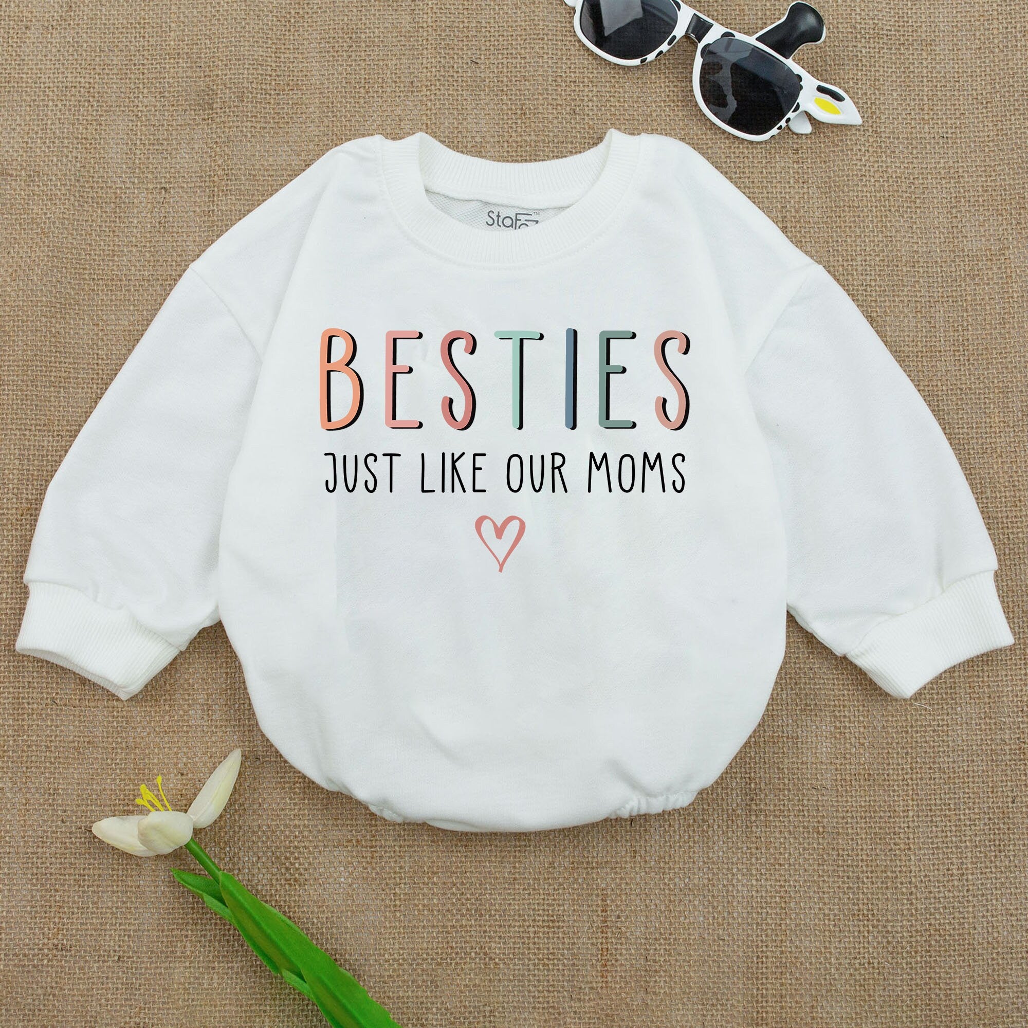 Besties Just Like Our Moms Baby Romper Pastel Gradient Heart Bodysuit Soft Cotton Infant Gift Matching Outfit Newborn Birthday