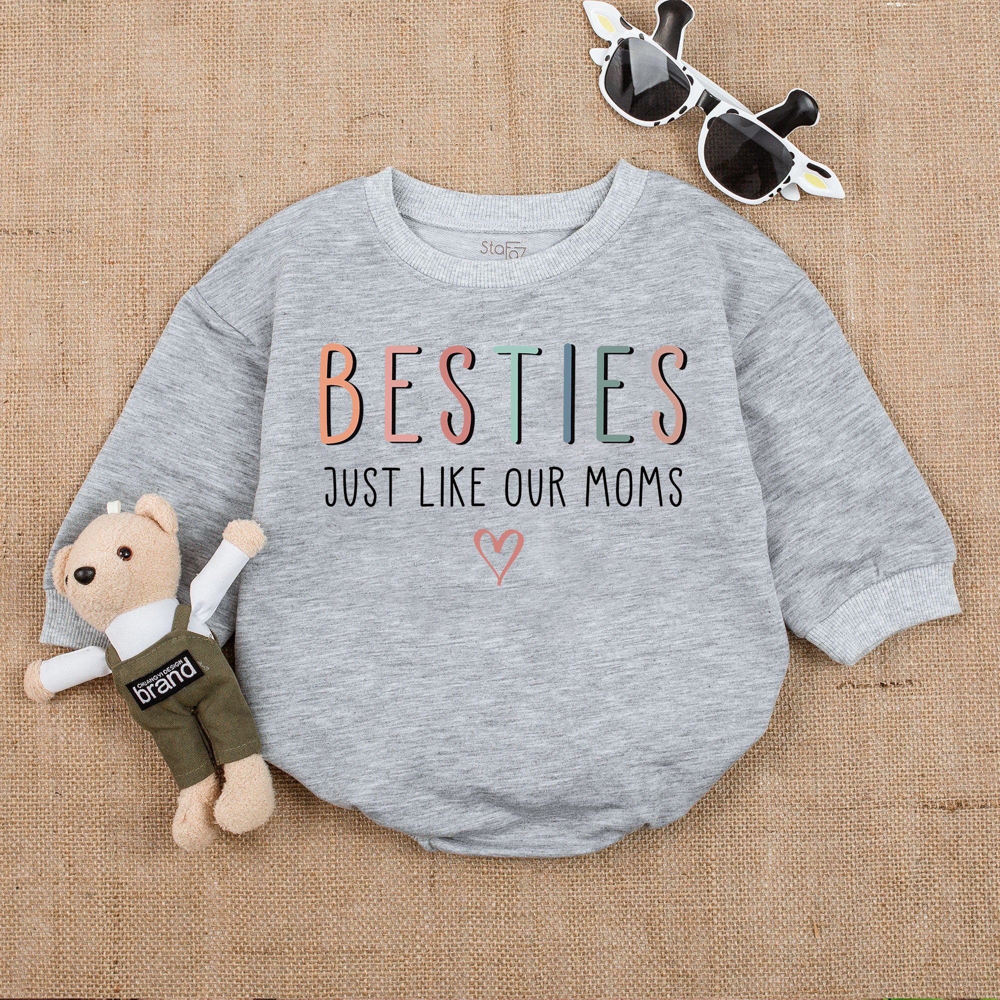 Besties Just Like Our Moms Baby Romper Pastel Gradient Heart Bodysuit Soft Cotton Infant Gift Matching Outfit Newborn Birthday