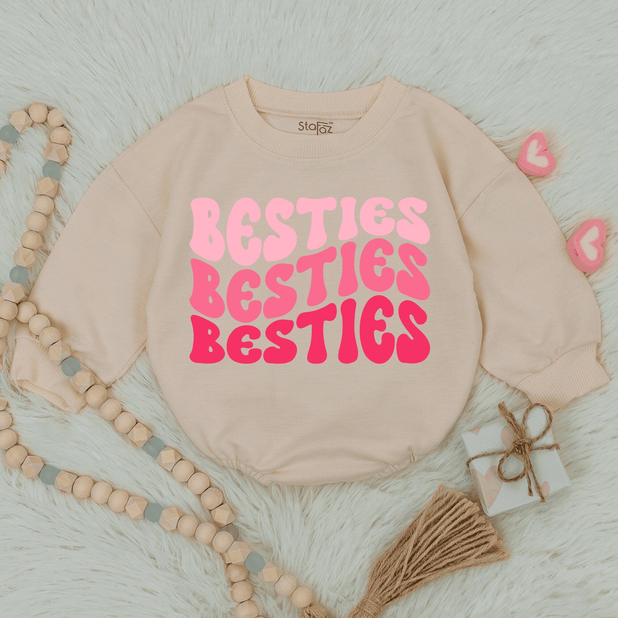 Besties Valentine Baby Girl Romper Pink Shades 1st Valentine's Outfit Rainbow Infant Clothes Perfect Gift Soft Cotton Festive Design