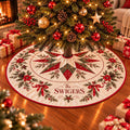Bethlehem Star Christmas Tree Skirt with Holiday Florals and Custom Family Name, Elegant Personalized Christmas Decor