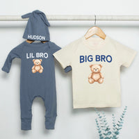 Big Bro Lil Bro Teddy Bear Shirt Custom Name Outfit Soft Cotton Baby Romper Toddler Matching Brother Clothes Sweet Newborn Gift Idea