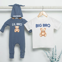 Big Bro Lil Bro Teddy Bear Shirt Custom Name Outfit Soft Cotton Baby Romper Toddler Matching Brother Clothes Sweet Newborn Gift Idea