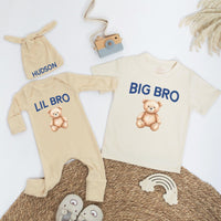 Big Bro Lil Bro Teddy Bear Shirt Custom Name Outfit Soft Cotton Baby Romper Toddler Matching Brother Clothes Sweet Newborn Gift Idea