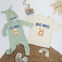 Big Bro Lil Bro Teddy Bear Shirt Custom Name Outfit Soft Cotton Baby Romper Toddler Matching Brother Clothes Sweet Newborn Gift Idea