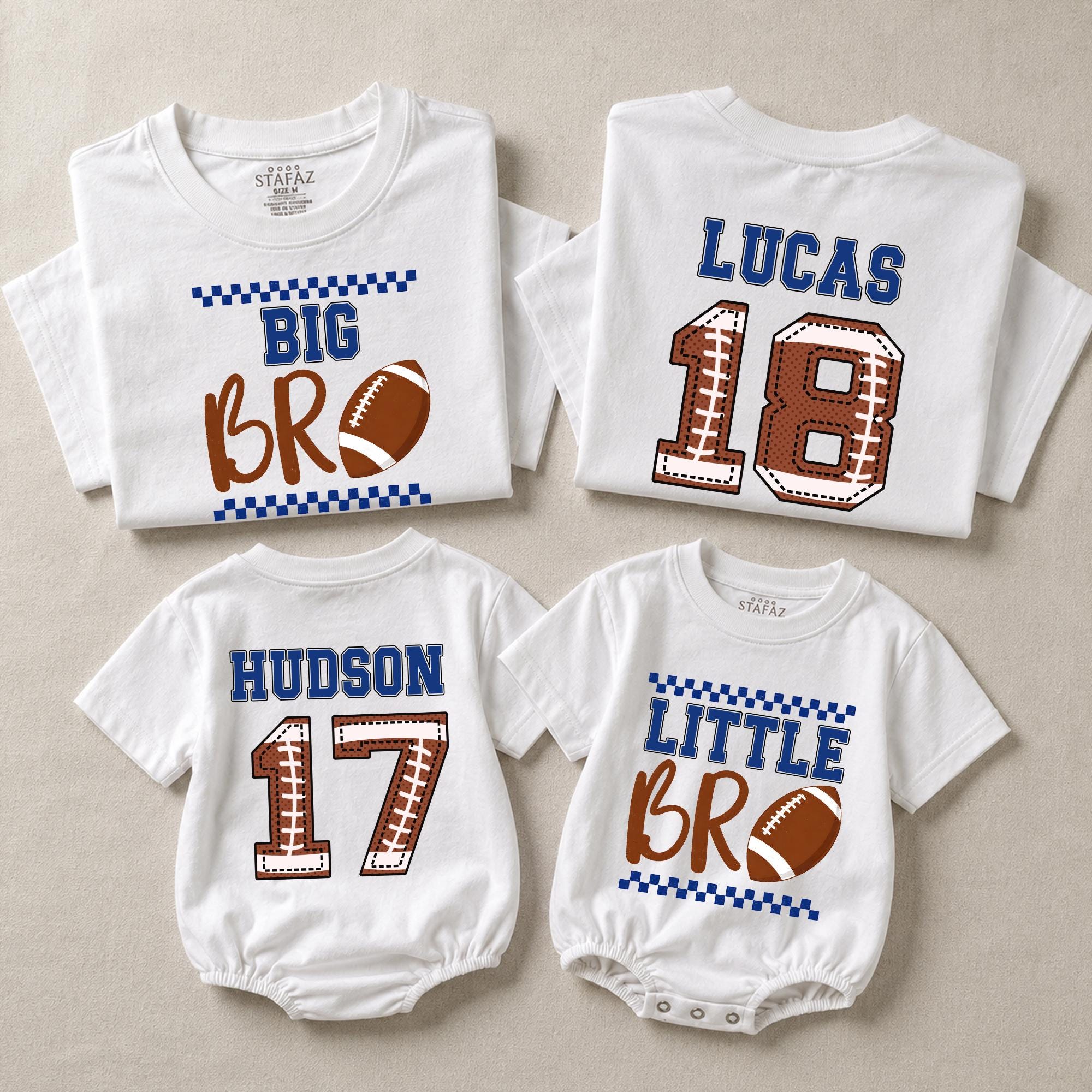 Big Bro Little Bro Football Matching Shirts with Custom Name and Number, Game Day Sibling Outfits, Personalized Family Apparel