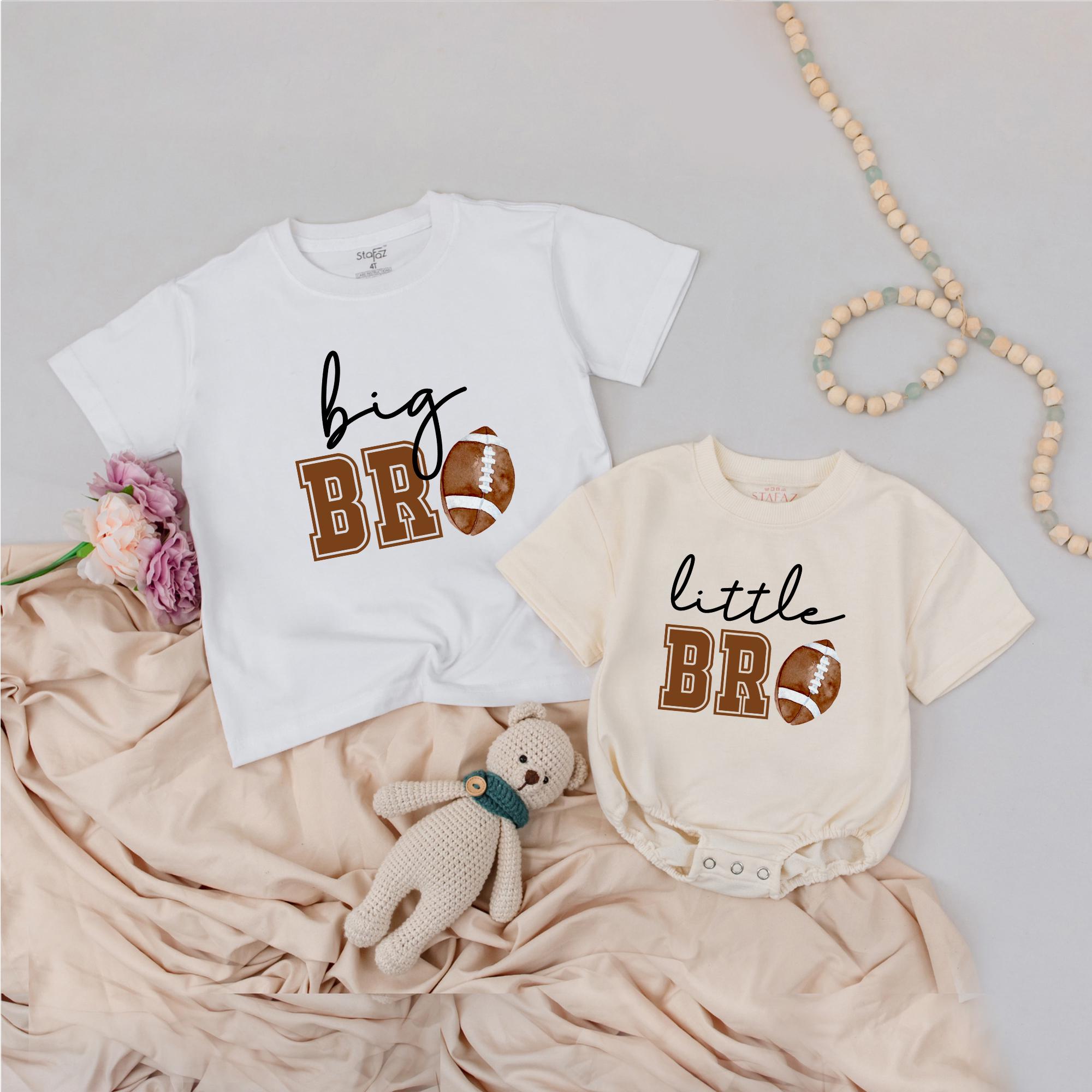 Big Bro Little Bro Matching Football Shirts, Sibling Outfit for Boys, Personalized Pregnancy Announcement Clothes