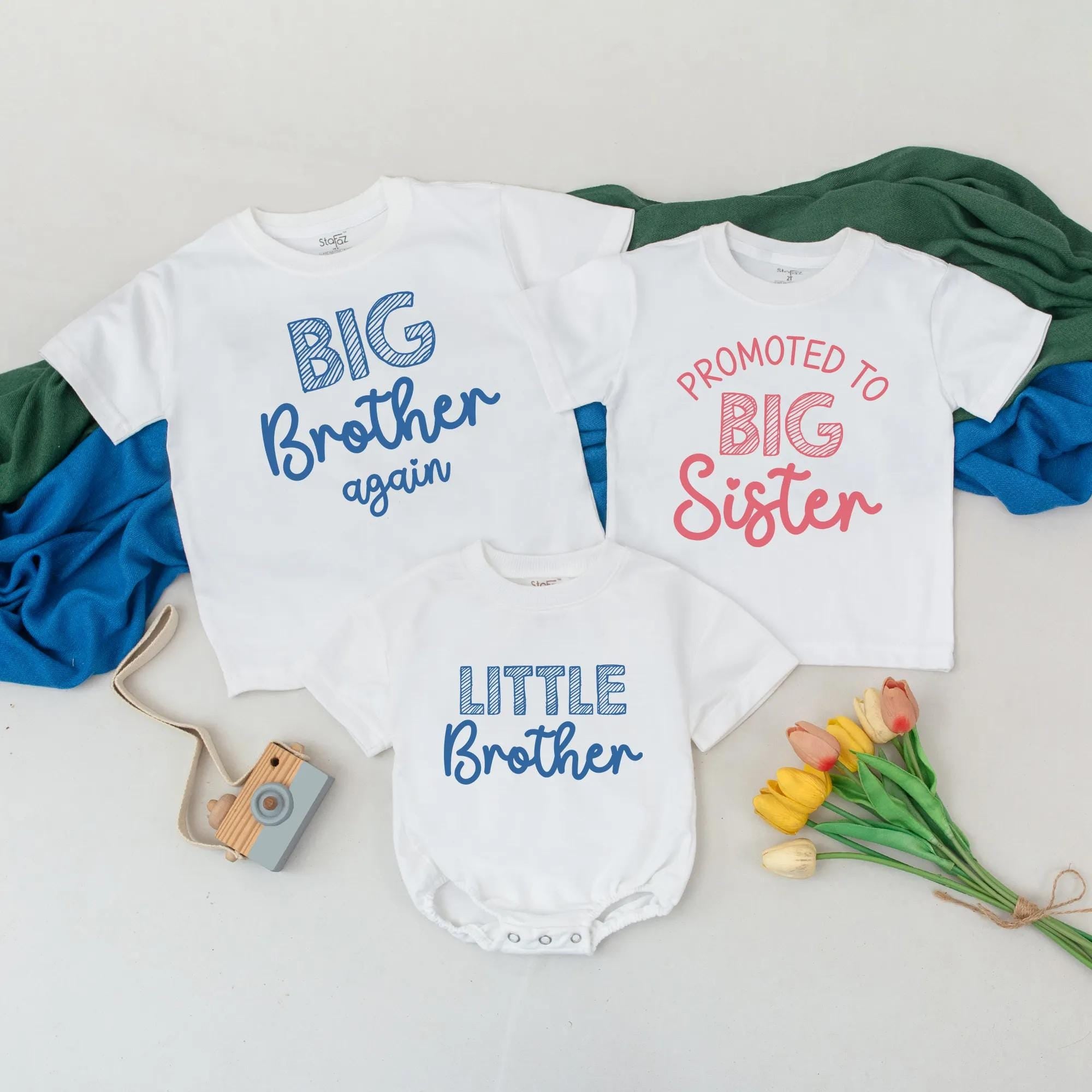 Big Brother Again and Promoted to Big Sister Matching Shirts, Little Brother Bodysuit, Sibling Pregnancy Announcement Outfit