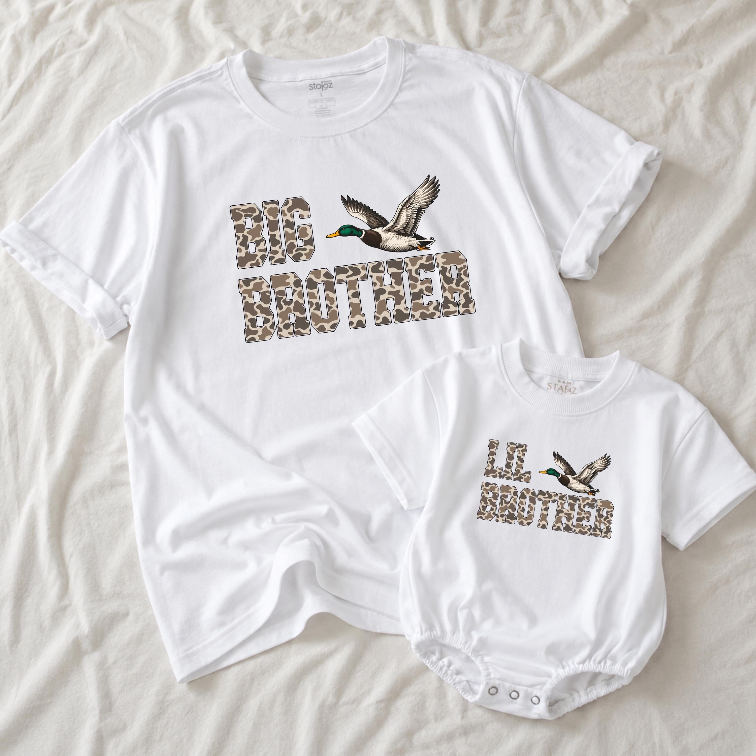 Big Brother Little Brother Duck Hunting Shirts with Mallard Graphic, Matching Sibling Tees and Baby Bodysuit, Outdoor Family Outfit