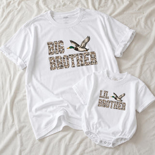 Big Brother Little Brother Duck Hunting Shirts with Mallard Graphic, Matching Sibling Tees and Baby Bodysuit, Outdoor Family Outfit