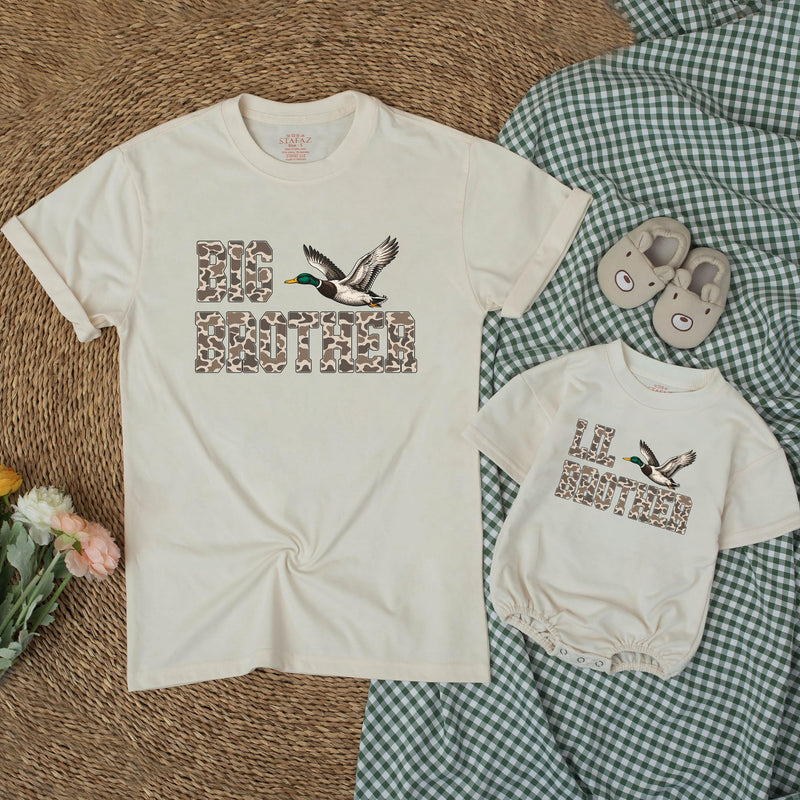 Big Brother Little Brother Duck Hunting Shirts with Mallard Graphic, Matching Sibling Tees and Baby Bodysuit, Outdoor Family Outfit
