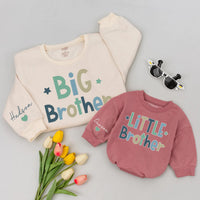 Big Brother and Little Brother Matching Shirts with Stars Design, Custom Name Sibling Outfits for Family Photos or Baby Announcements