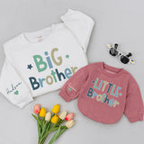 Big Brother and Little Brother Matching Shirts with Stars Design, Custom Name Sibling Outfits for Family Photos or Baby Announcements
