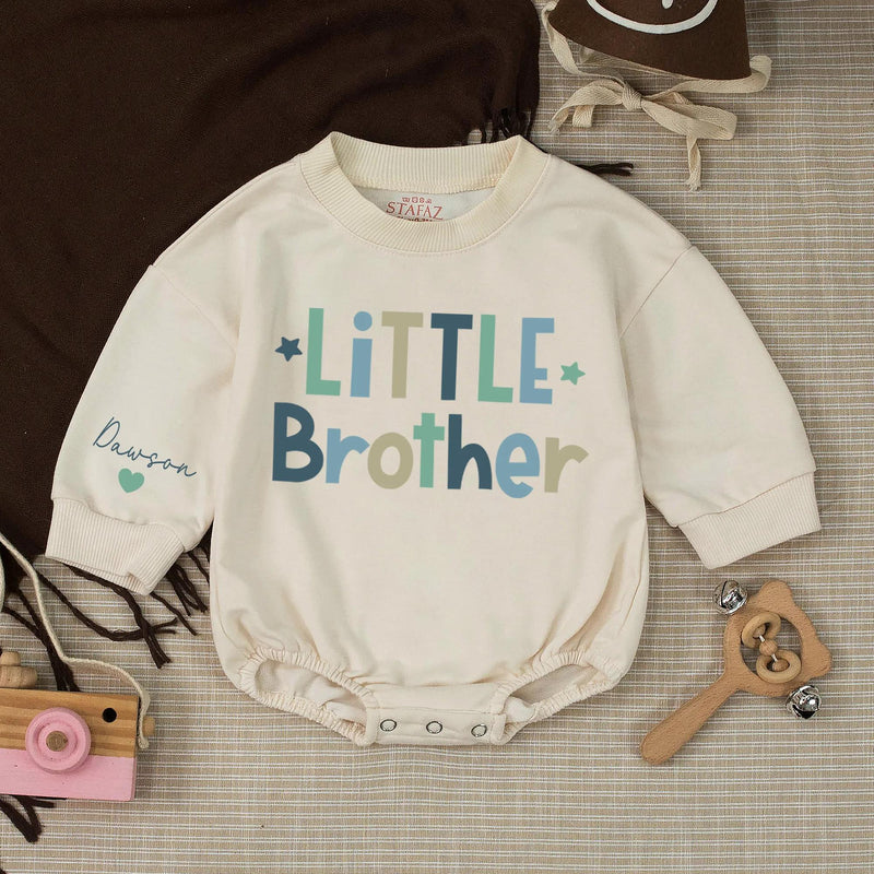 Big Brother and Little Brother Matching Shirts with Stars Design, Custom Name Sibling Outfits for Family Photos or Baby Announcements