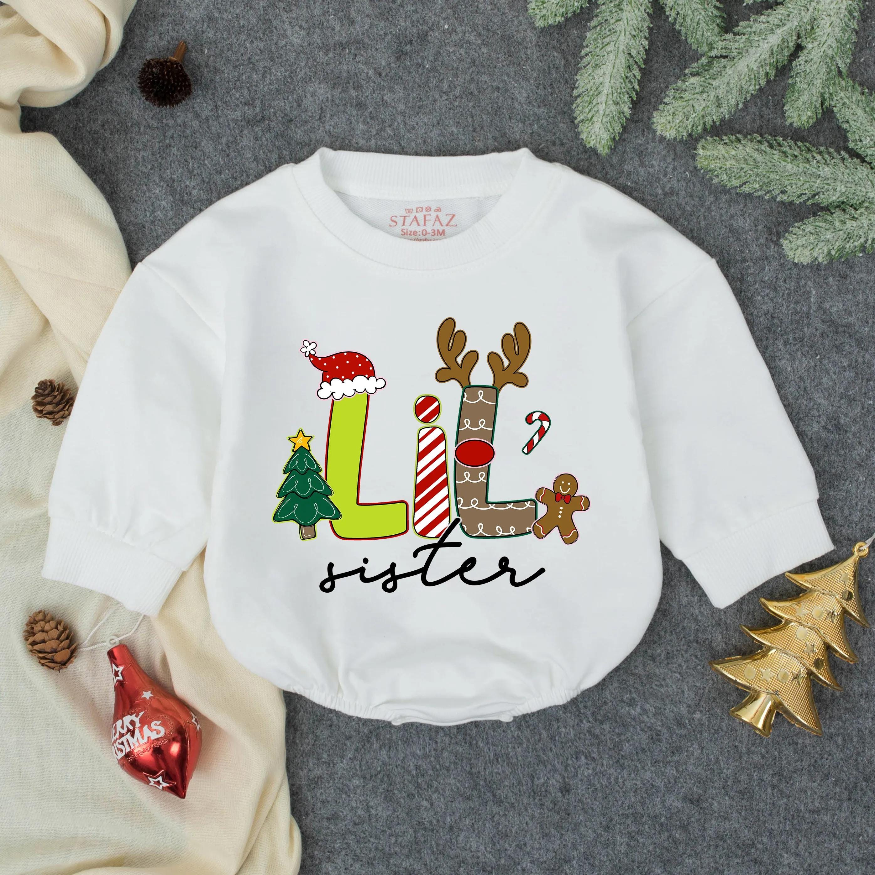 Big Brother Little Sister Christmas Sweatshirts with Festive Holiday Artwork, Sibling Matching Outfits, Toddler and Baby Clothes
