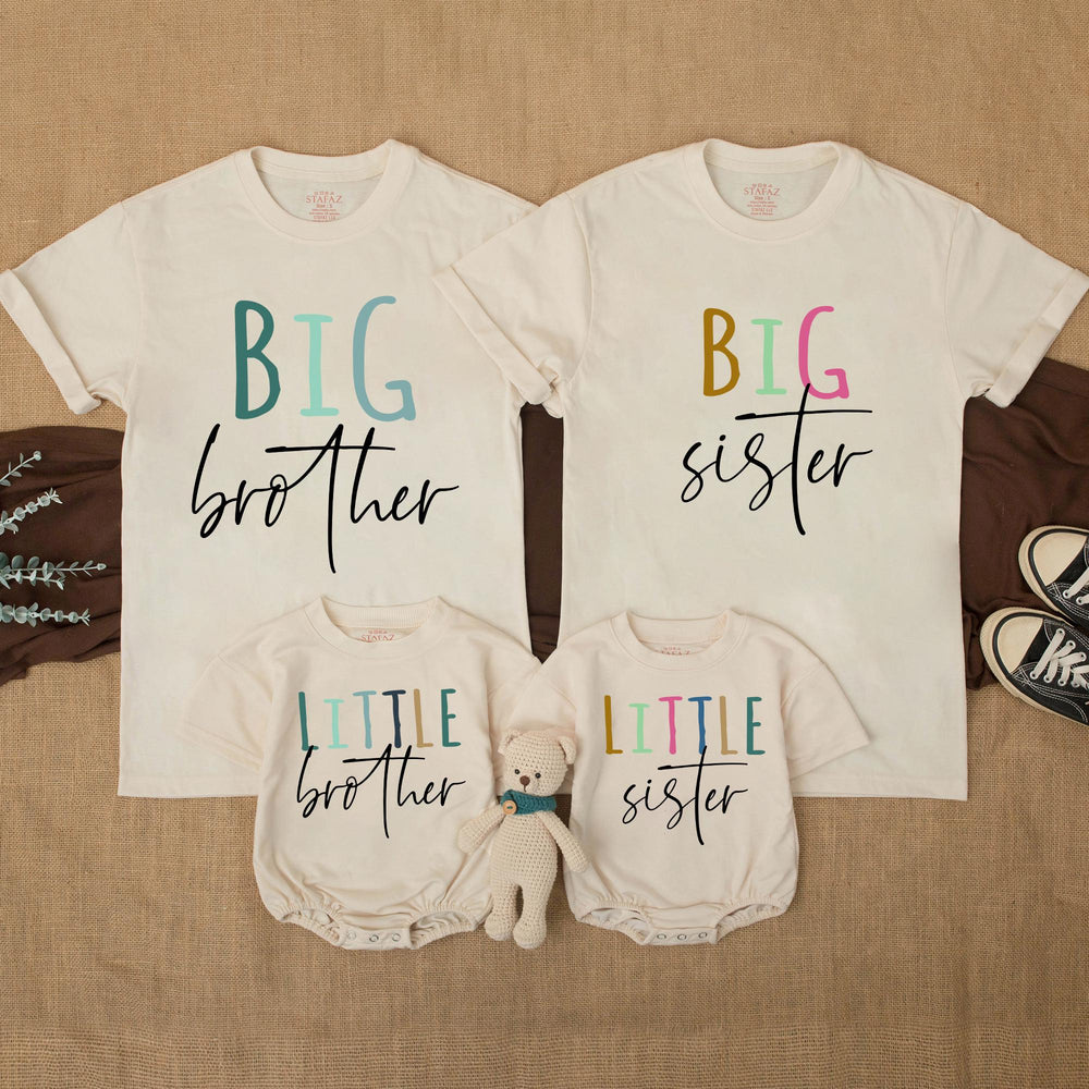 Big Brother Little Sister Matching Baby Toddler Outfits Personalized Family Shirts Modern Design for Pregnancy Announcement or Gift