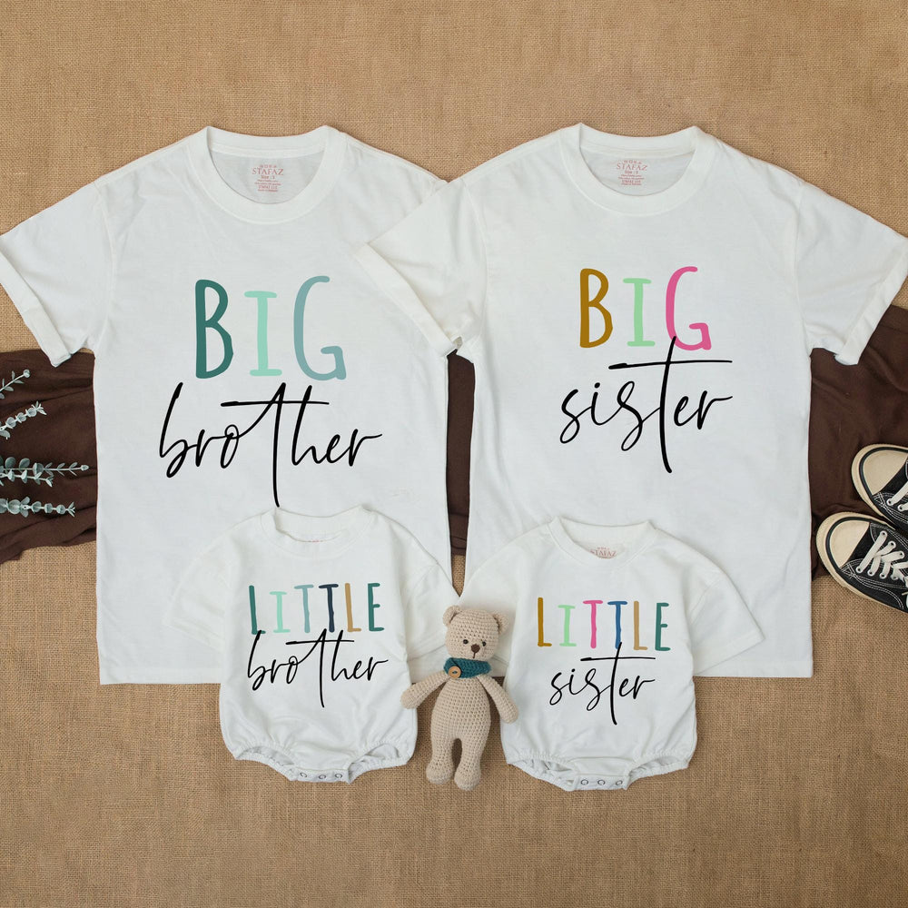 Big Brother Little Sister Matching Baby Toddler Outfits Personalized Family Shirts Modern Design for Pregnancy Announcement or Gift