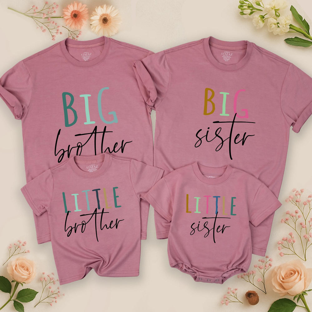 Big Brother Little Sister Matching Baby Toddler Outfits Personalized Family Shirts Modern Design for Pregnancy Announcement or Gift